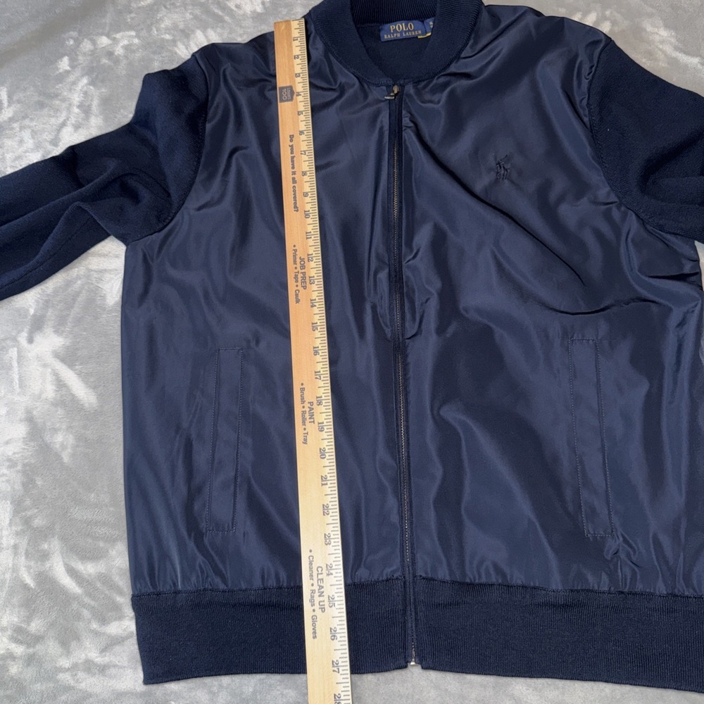Polo Ralph Lauren Blue Hybrid Knit Nylon Full Zip Sweater Bomber Jacket XL - Picture 4 of 12